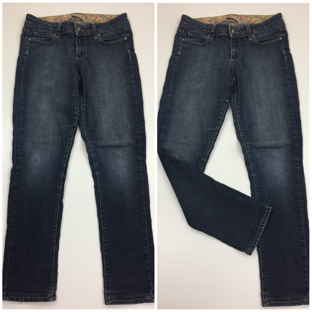 PAIGE Medium Wash PEG SKINNY 5 Pocket Logo Hardware Jeans